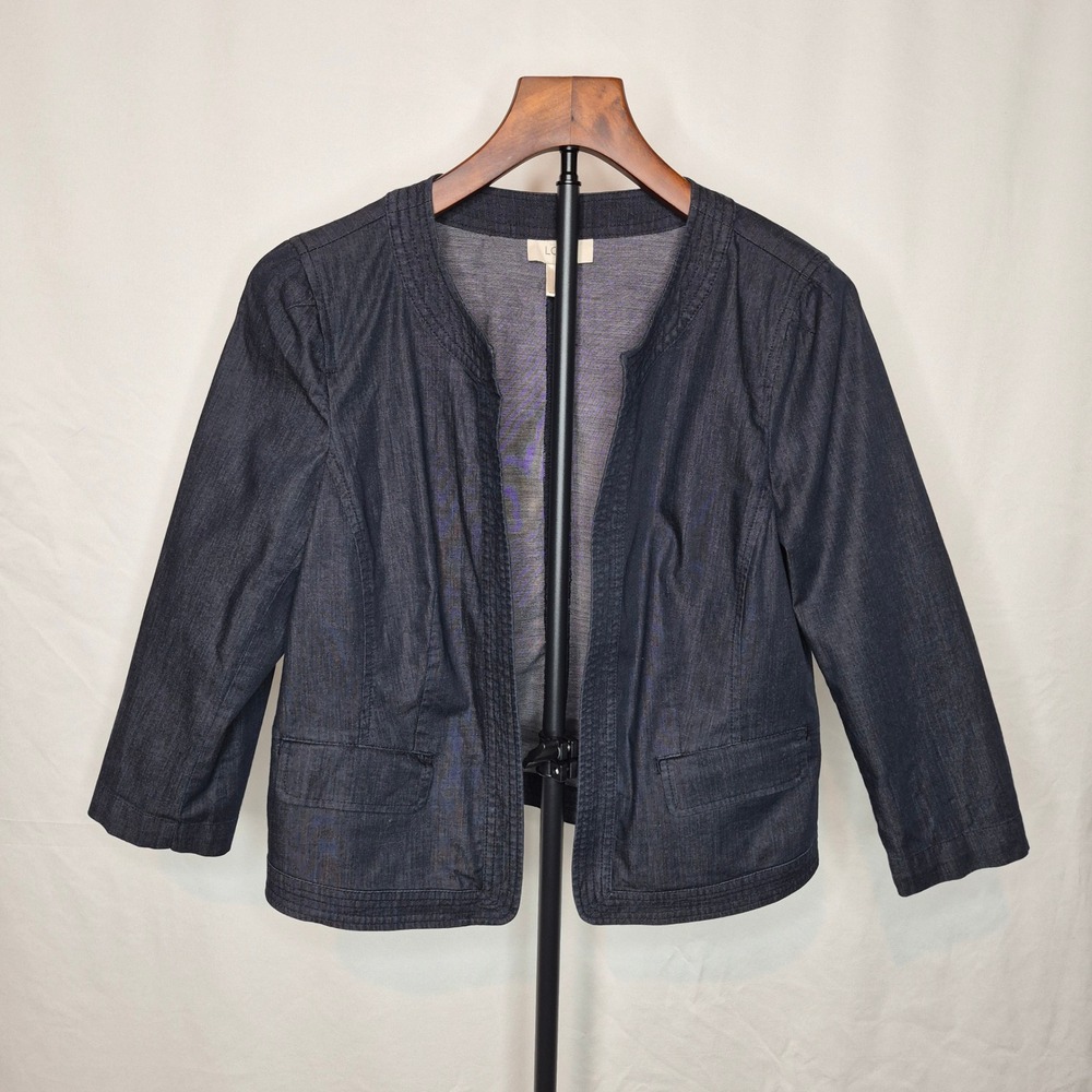 Ann Taylor LOFT Womens Dark Wash Denim Blazer Jacket Open Front Corpcore M
